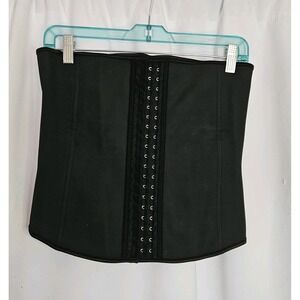 Waist Trainer Corset Latex Size Large Black Mild Boning Adjustable Hook & Eye